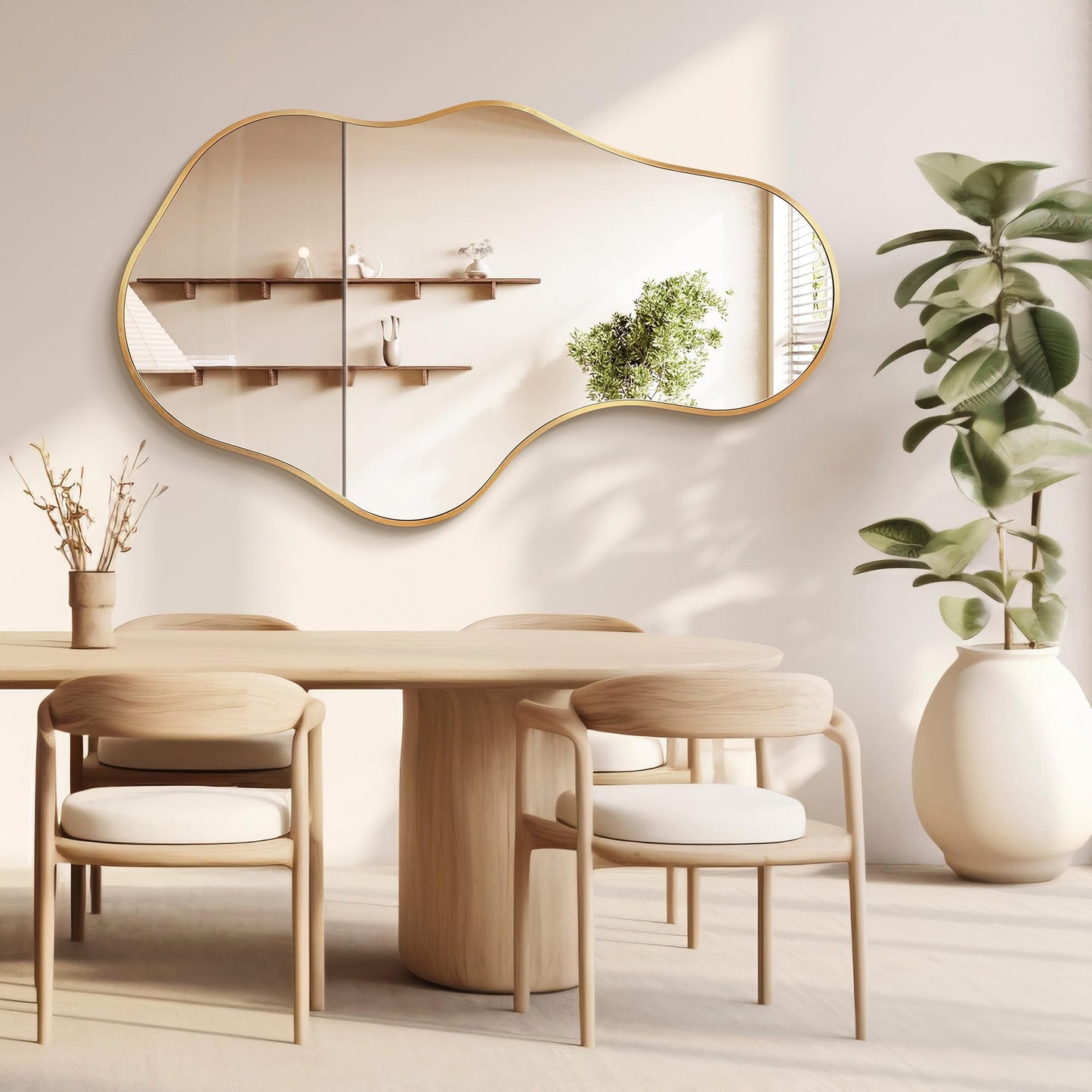 Dorlicecass Irregular Wall Mirror - Wall Mirrors Decorative 22"x 36" Asymmetrical Abstract Mirror Aviation Aluminum Alloy Frame Unique for Bathroom, Bedroom, Living Room, Cloakroom, Entryway Gold