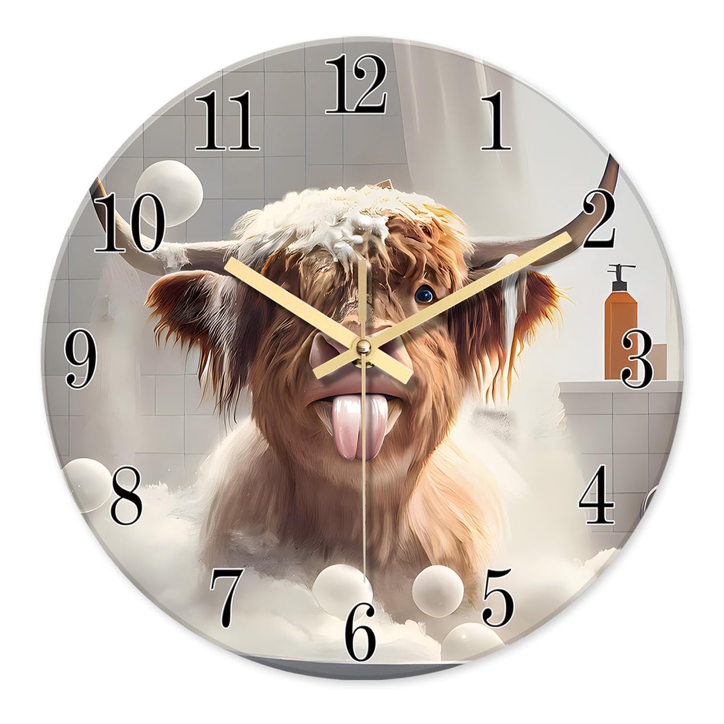 XNM 20 Inch Brown Large Wall Clocks for Living Room Decor Round Battery Clock Modern Farmhouse Highland Cow Wall Clock Silent