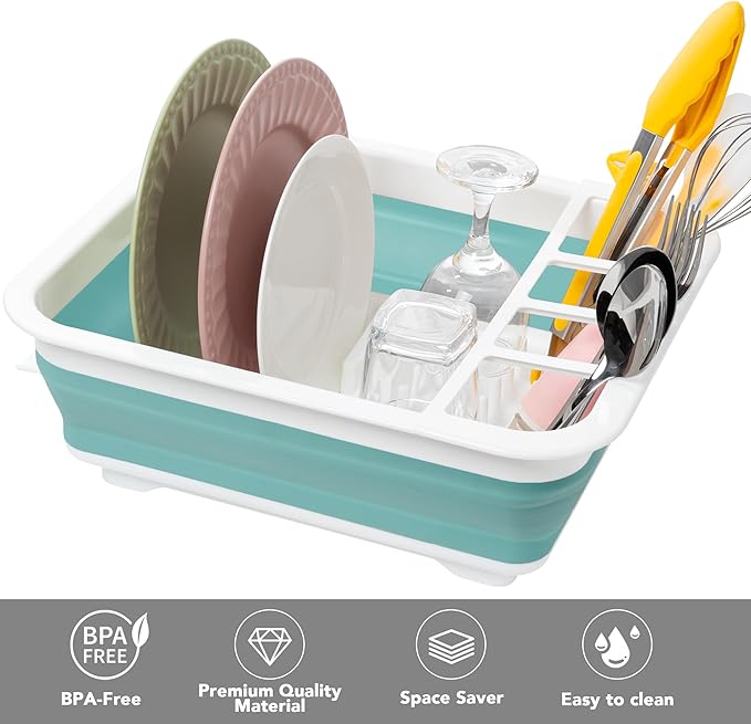 Tiawudi Collapsible Dish Drying Rack, Pop Up Dinnerware Drainer, Portable Plate Organizer for Kitchen RV Campers Travel Trailer, Space Saving Kitchen Storage Tray