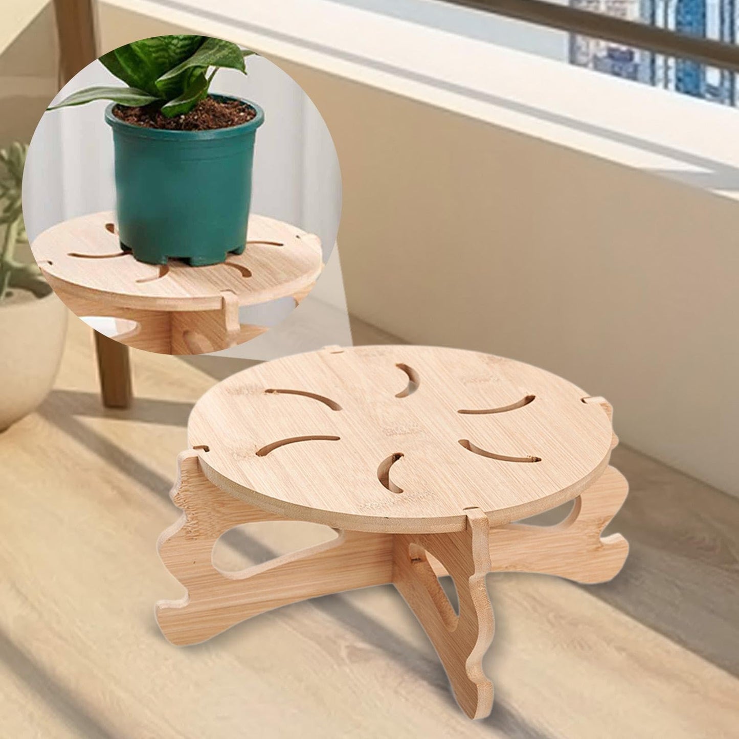 Fonowx Planter Stand Bamboo Planter Stand Indoor Outdoor Plant Pot Holder Display Rack Decorative Flower Pots Stand Modern Potted Stand Suitable for Home, 23.5cmx23.5cmx11.5cm