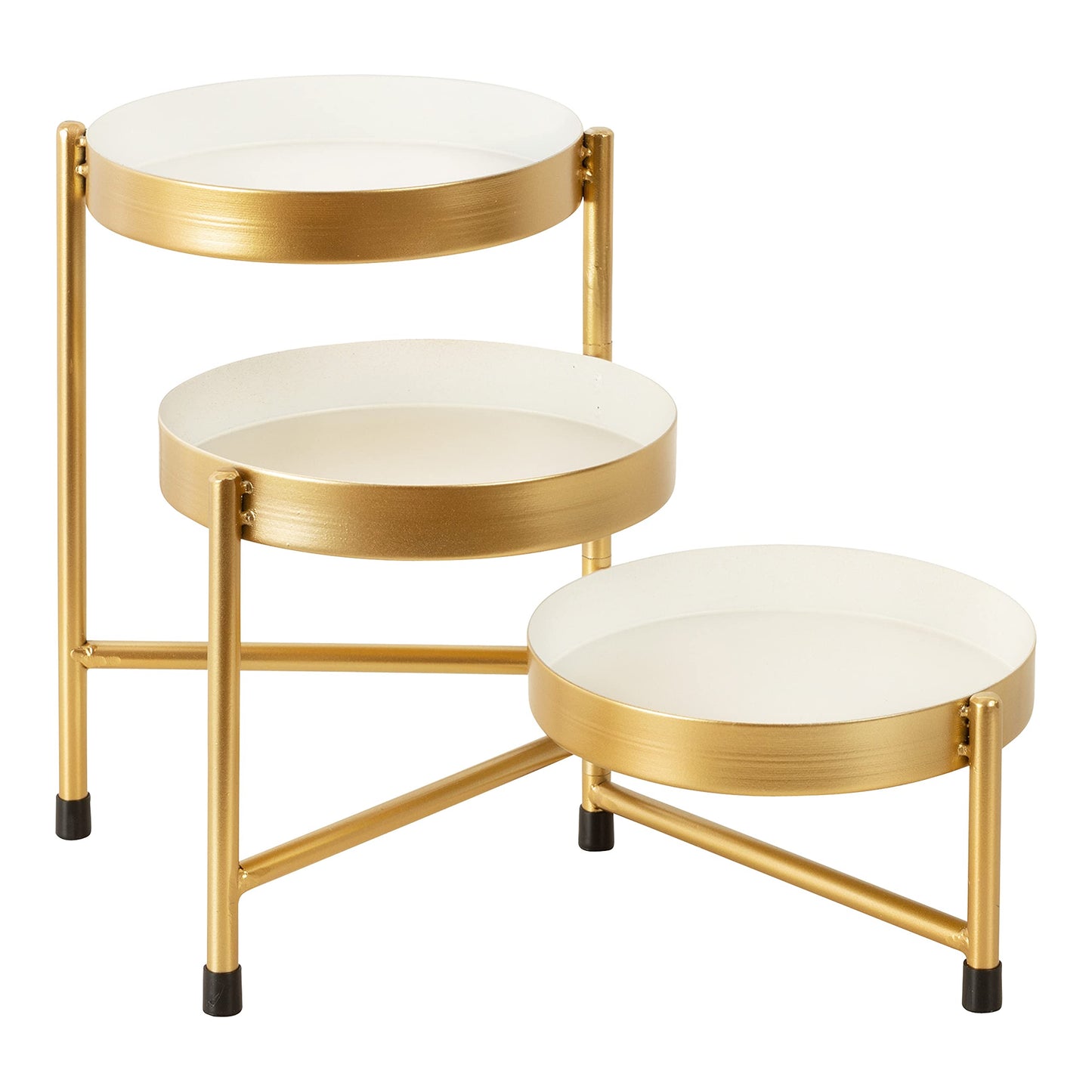 Kate and Laurel Finn 3-Tiered Plant Stand; 7.25 x 7.25 x 10; White and Gold; Decorative Layered Tabletop Plant Stand for Display and Storage