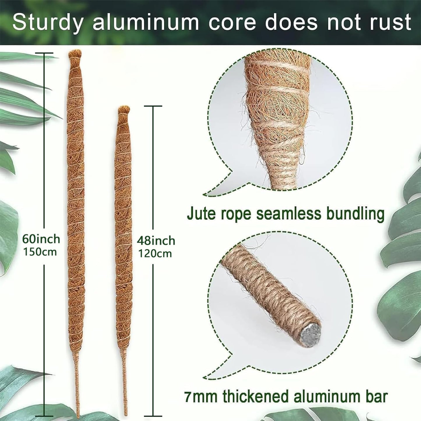 2 Pack 48" 60" Moss Pole, Bendable Moss Pole for Plants Monstera, Tall Moss Poles for Climbing Plants Indoor,Large Support, Garden Trellis Stick Stakes for Plants