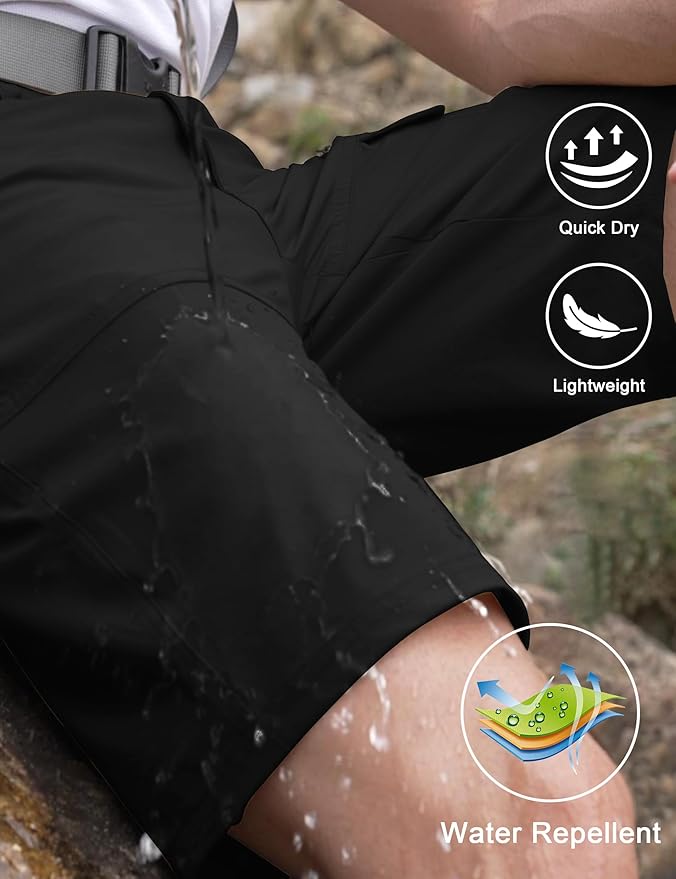 CRYSULLY Men's Hiking Cargo Shorts Outdoor Summer Lightweight Quick Dry Work Casual Shorts with 5 Zipper Pockets