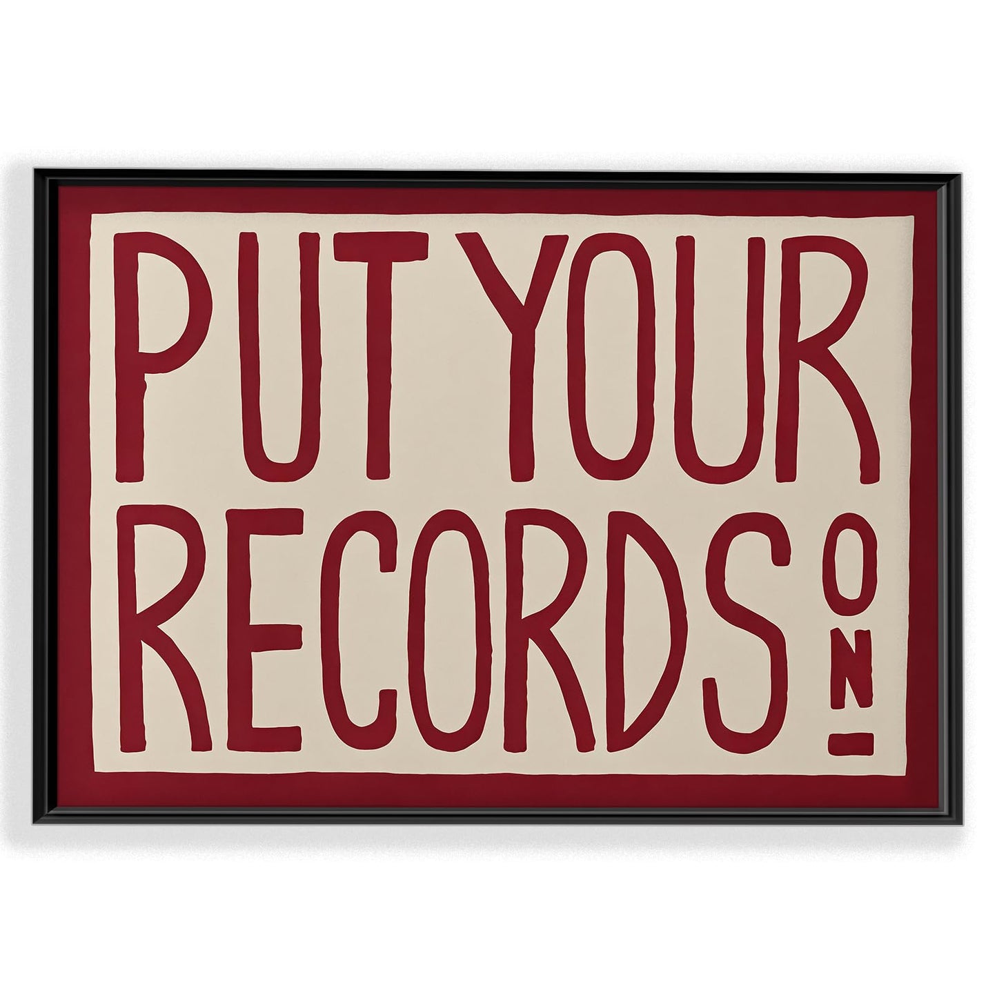 Retro Wall Art Print,Put Your Records On Poster, Mid Century Modern Wall Art,Red Put Your Records Hand Painted Print,Funky Retro Home Decor for Living Room,Bedroom or Music Room12x16 Inch Unframed
