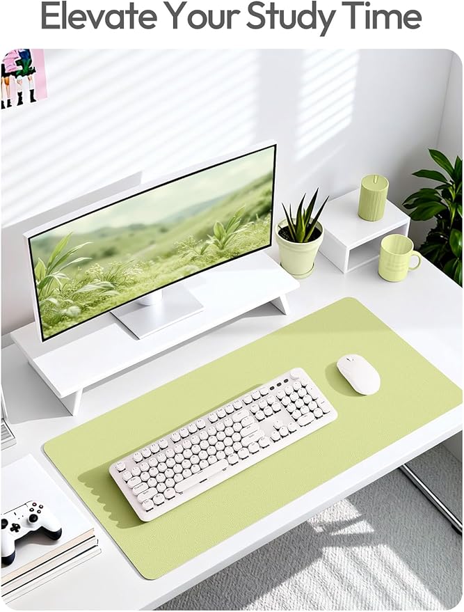 YSAGi Leather Desk Pad Protector, Office Desk Mat, Large Mouse Pad, Non-Slip PU Leather Desk Blotter, Laptop Desk Pad, Waterproof Desk Writing Pad for Office and Home (Peak Green, 23.6" x 13.8")