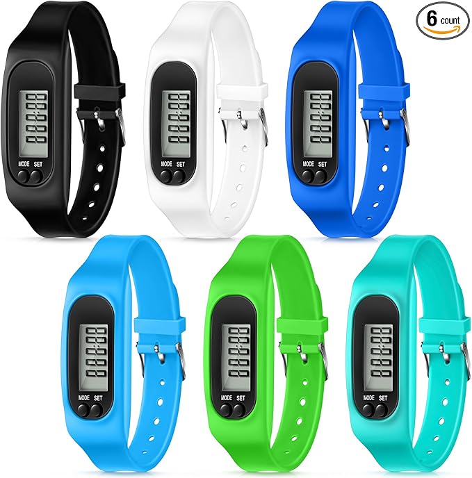 Geyoga 24 Pcs Pedometer for Walking Steps and Miles Pedometer Watch Silicone Steps Tracker Running Bracelet Ankle Step Counter for Calorie Burning and Step Counting