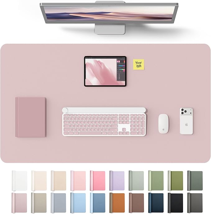 YSAGi Leather Desk Protector, Office Mat, Large Mouse Mat, Non-Slip PU Leather Blotter, Laptop Desk Mat, Waterproof Writing Pad for Office and Home(Grayish Lavender, 40" x 24")