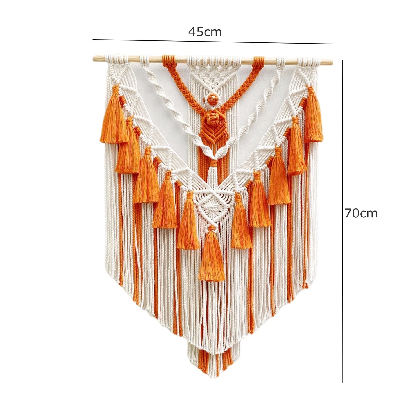 Boho Macrame Wall Hanging & Wall Decor, Cotton Handmade Tapestry with Tassel, Woven Macrame Wall Art for Decorating Bedroom Living Room Apartment Nursery (Orange)