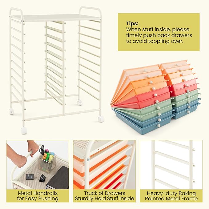 COSTWAY 20-Drawer Rolling Storage Cart, Multipurpose Storage Trolley on Wheels for Home Office, School, Macaron