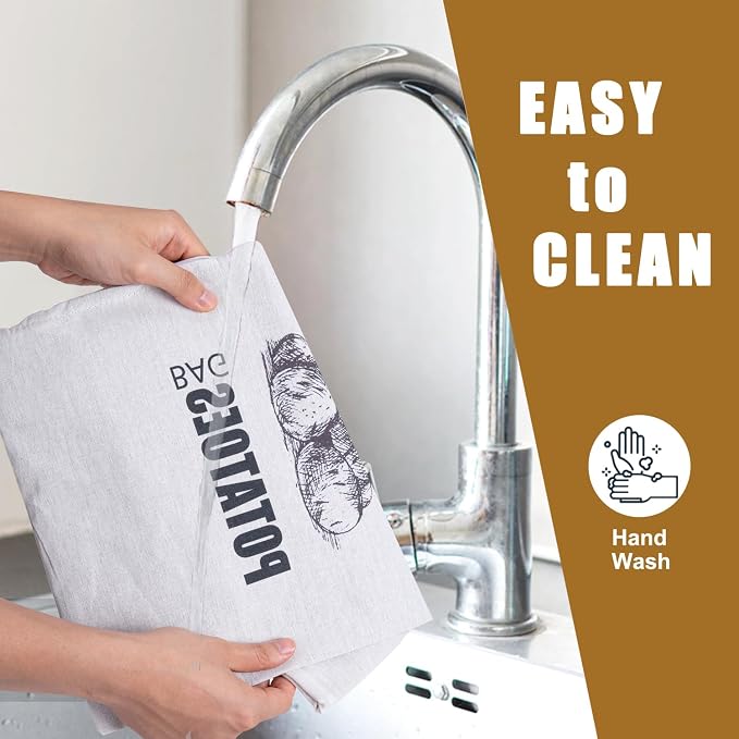 Potato Onion Garlic Storage Bag, Fabric Onion and Potatoes Storage Bag, Washable Garlic Potatoes Onions Keeper with Drawstring, 3 Pack (Garlic Onion Potato Bag)