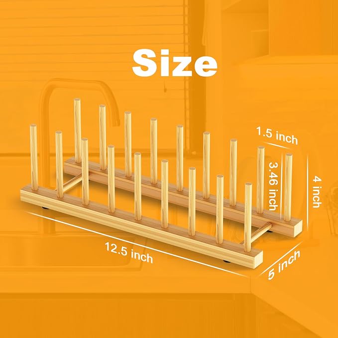 Bamboo Dish Drying Rack for Kitchen Organizer-Sturdy Plate Rack Organizer with Natural Bamboo, Dish Rack Holds Plates, Cups & Cutting Boards-Dish Drying Rack for Countertop & Cabinets（4 Pack）