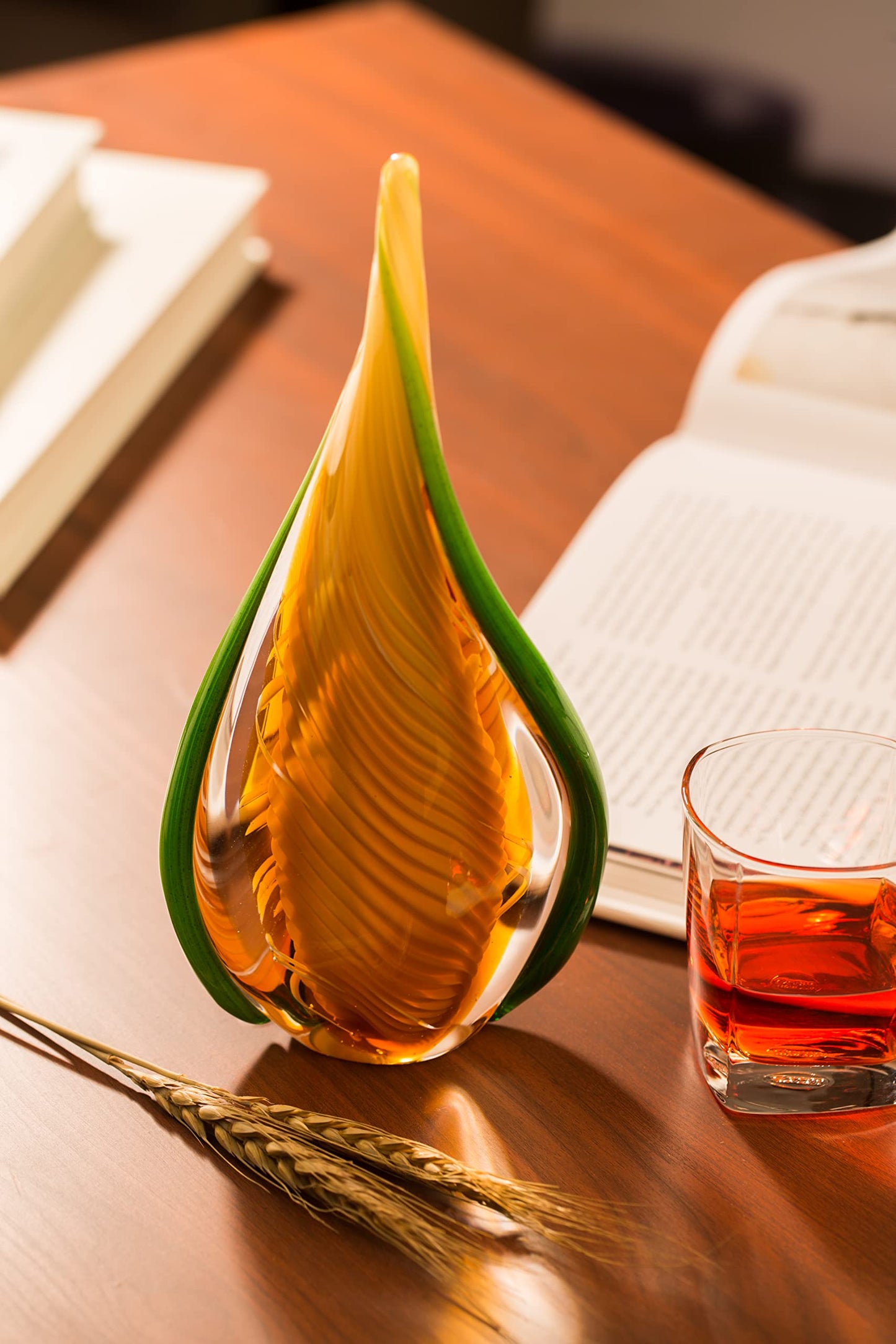 Yao Yuan Murano-Style Art Glass Sculpture, Handmade Blown Glass Statue, Yellow and Green Glass Craft Decoration
