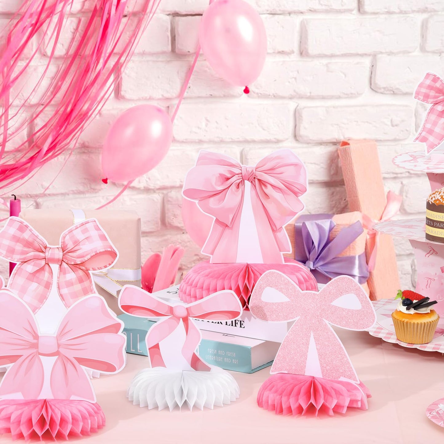 12 Pcs Pink Bow Party Honeycomb Centerpieces Pink Bow Table Centerpieces Coquette Theme Birthday Decorations Bow Party Decorations for Birthday Bachelorette Wedding Mothers Day Party Supplies