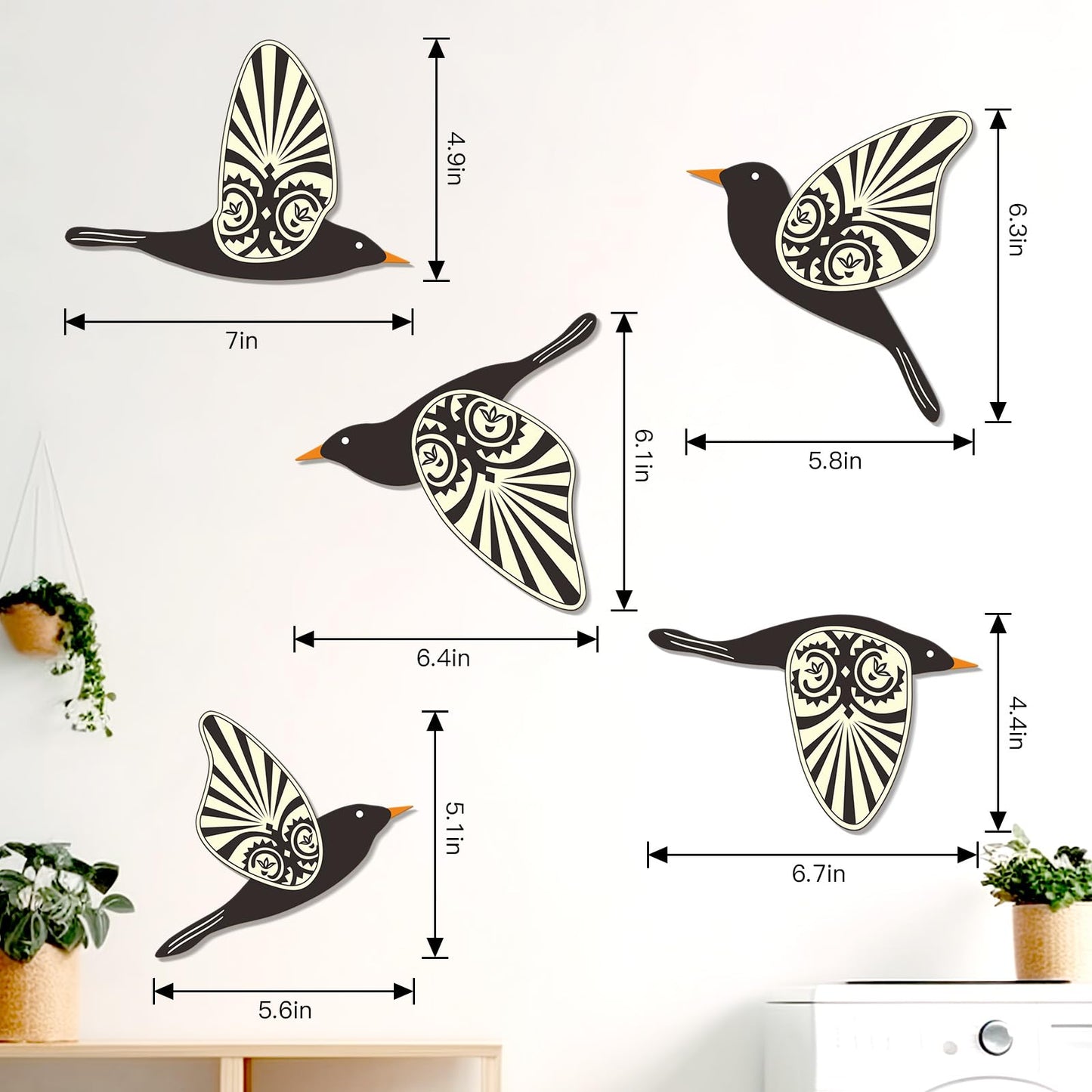 KOYILTD 5 Piece Wooden Bird Wall Decor Sculptures Wood Boho Flying Bird Wall Art Scandinavian Home Wall Decor for Farmhouse Living Room Bathroom Dining Room Kitchen Office (Rustic)