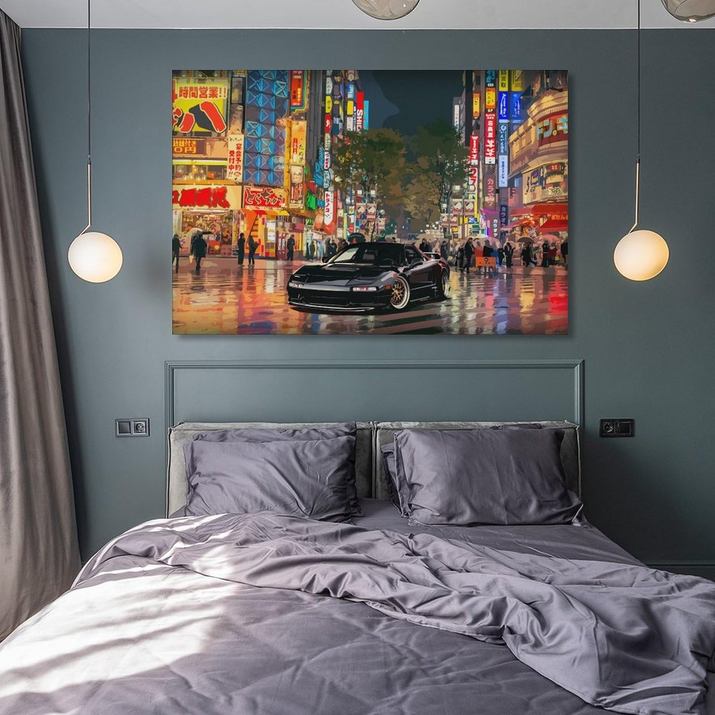 Jdm Car Nsx Tokyo Street City Night Art Car Posters & Prints Car Canvas Wall Art Living Room Decor for Men Aesthetic Paintings Pictures Wall Decor Framed Unframed 12x18inch(30x45cm)