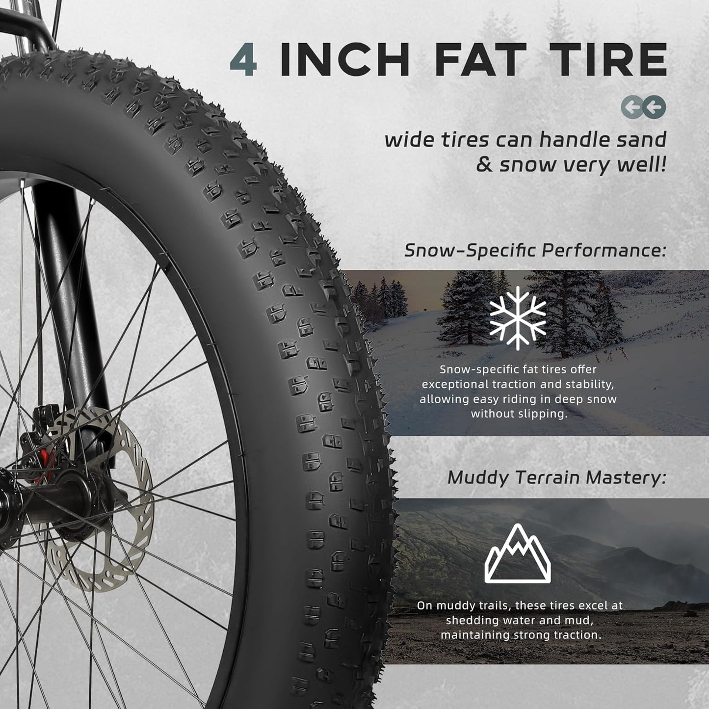 Betterland 26 Inch Bicycle Wheels, Fat Tire Mountain Bike, 21-Speed with Dual Front Suspension, High Carbon Steel Frame with Double Disc Brake and Anti-Slip Bicycle for Adults (FT-Black)