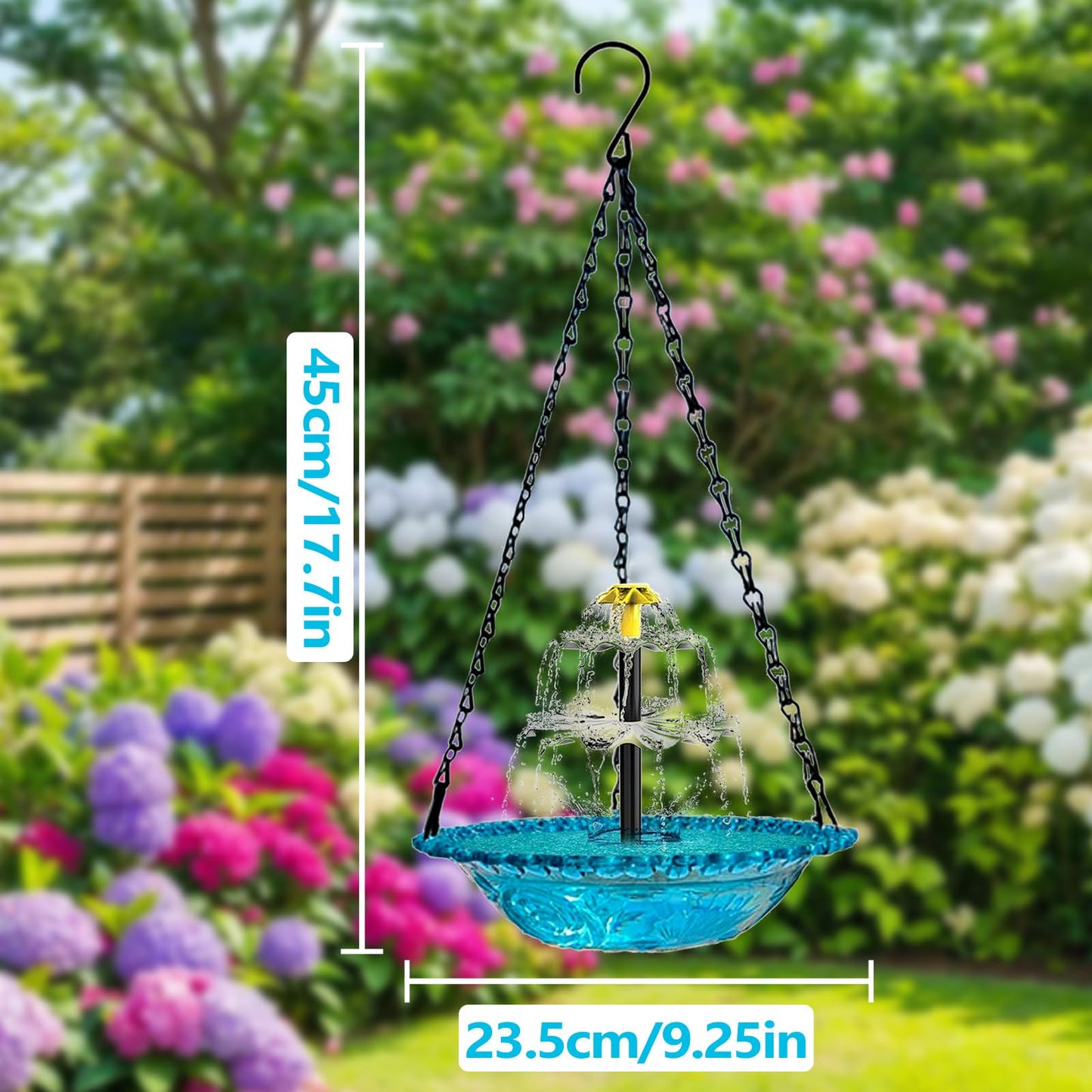 Hanging Solar Bird Bath Fountain, 2026 New Solar Powered Cascading Outdoor Water Fountain, Large Humming Birds Baths Fountains for Outdoors Garden Patio Backyard Lawn Decor