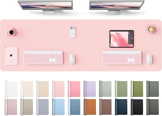 YSAGi Leather Desk Protector, Office Mat, Large Mouse Mat, Non-Slip PU Leather Blotter, Laptop Desk Mat, Waterproof Writing Pad for Office and Home(Light Pink, 63" x 17.2")