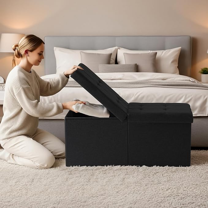 30-INCH Ottoman with Storage, Footrest Storage Bench, End of Bed Bench Coffee Table for Living Room, Bedroom, Entryway (Black)