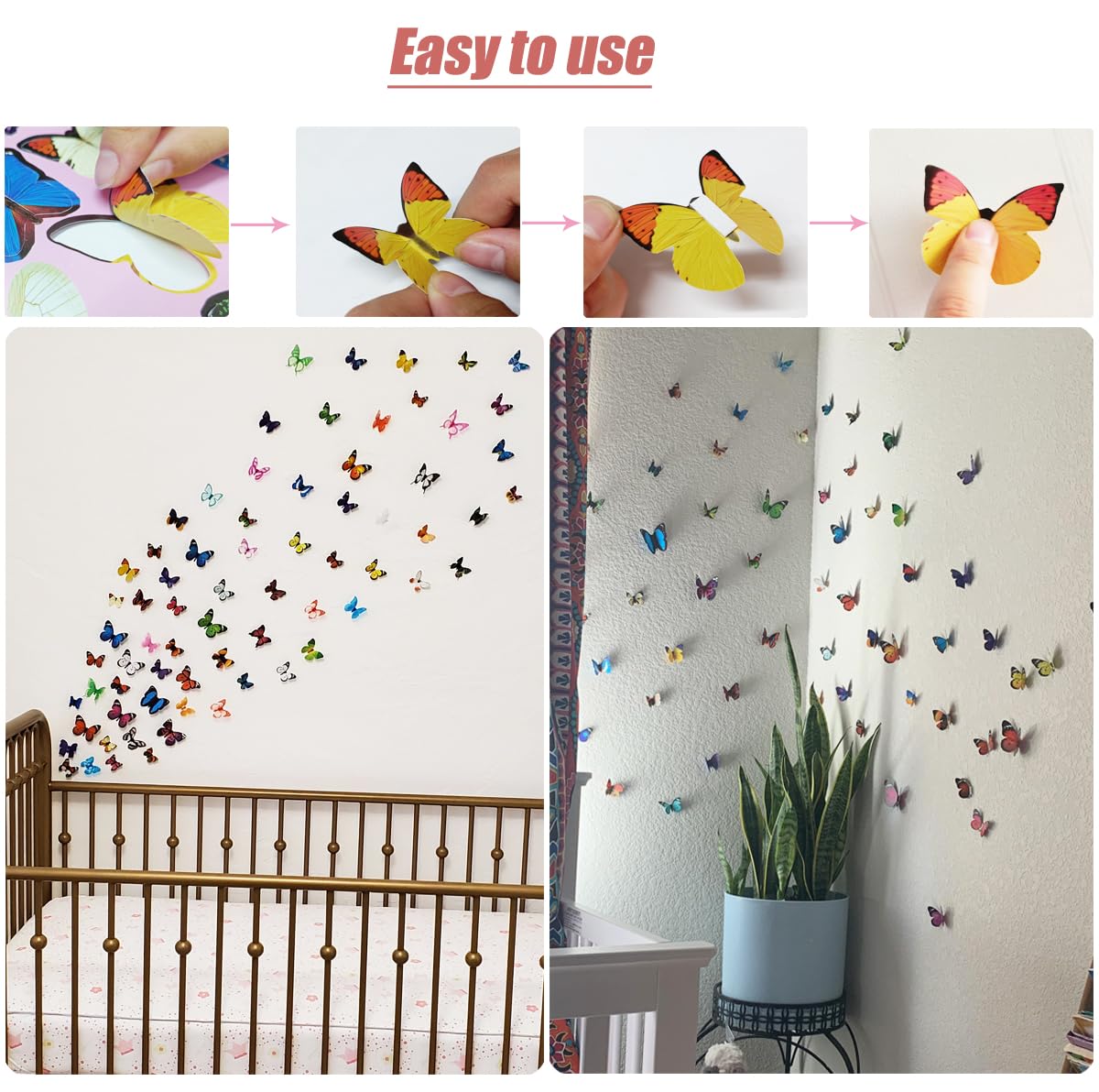 Tianorcan 43 PCS Butterfly Wall Sticker 3D Butterflies Decor Decals for Removable Mural Stickers Home Bedroom Decoration