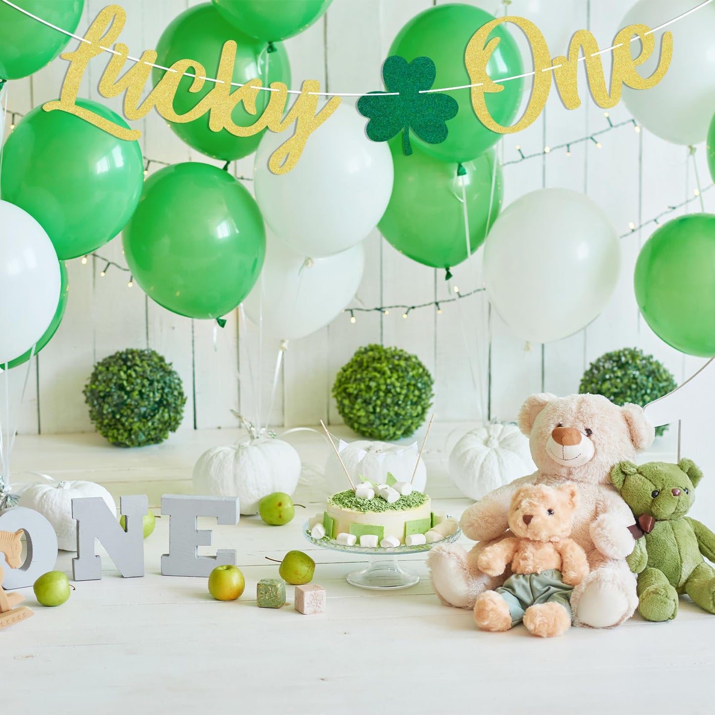 Lucky One Banner - Lucky Charm One Birthday Party Decor, St.Patrick's Day 1st Birthday Baby Shower Party Decoration Gold Glitter