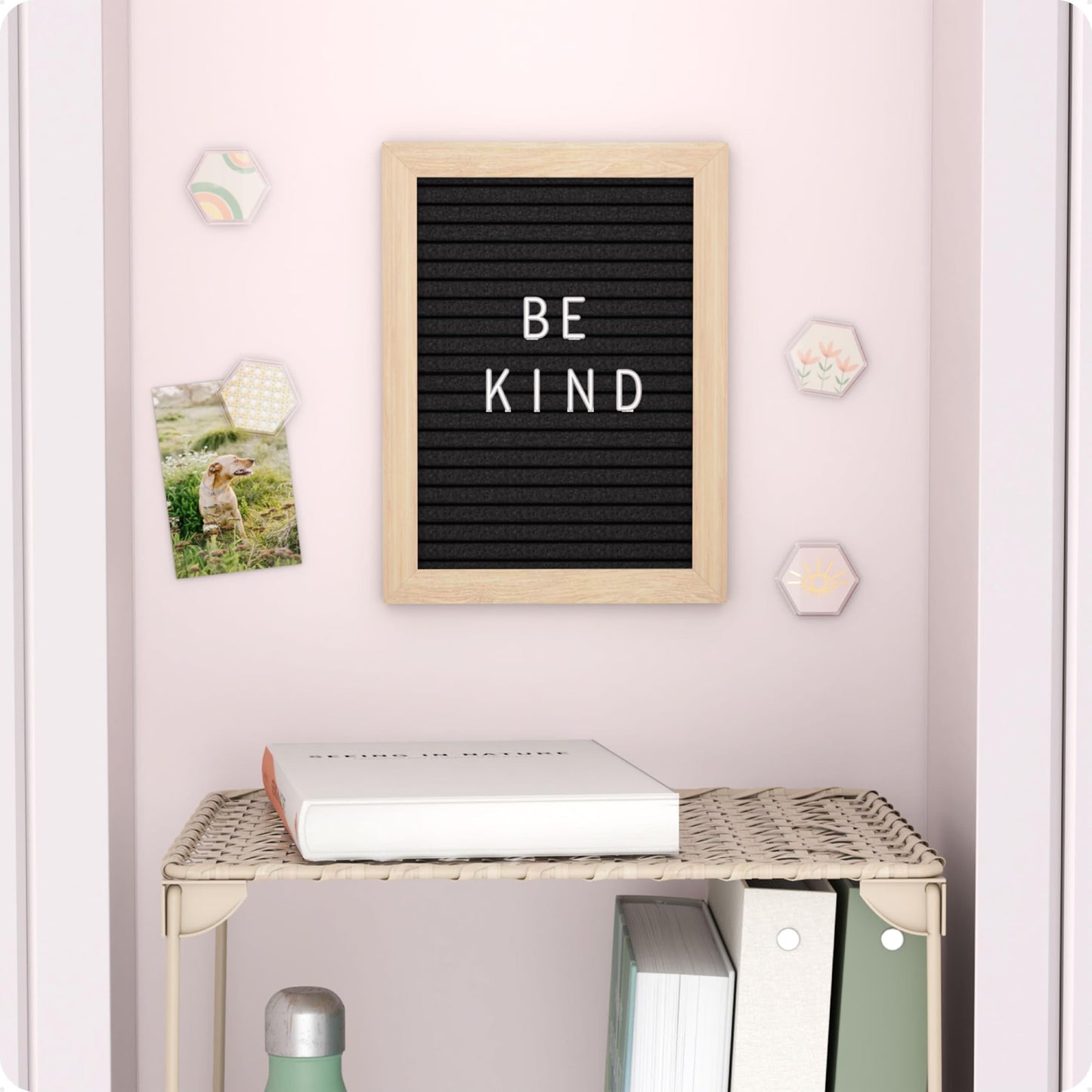 Magnetic Locker Letter Board, Black Felt, 8" x 6", Wood Frame