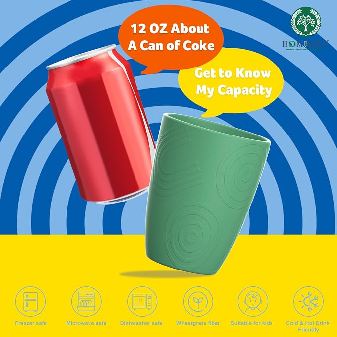 Homienly Wheat Straw Cups, Premium Alternative to Plastic Cup Set of 8, Unbreakable Lightweight Drinking Cups for Kitchen, Outdoor, RV, Microwave and Dishwasher Safe Drinking Glasses(12 OZ, Multi)
