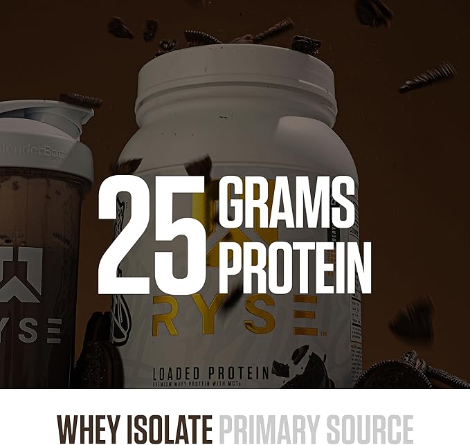 RYSE Loaded Protein Powder - Chocolate Cookie Blast - 25g Whey Protein Isolate & Concentrate with Prebiotic Fiber & MCTs - Low Carb, Low Sugar, Digestive-Friendly - 27 Servings / 2 lb Tub