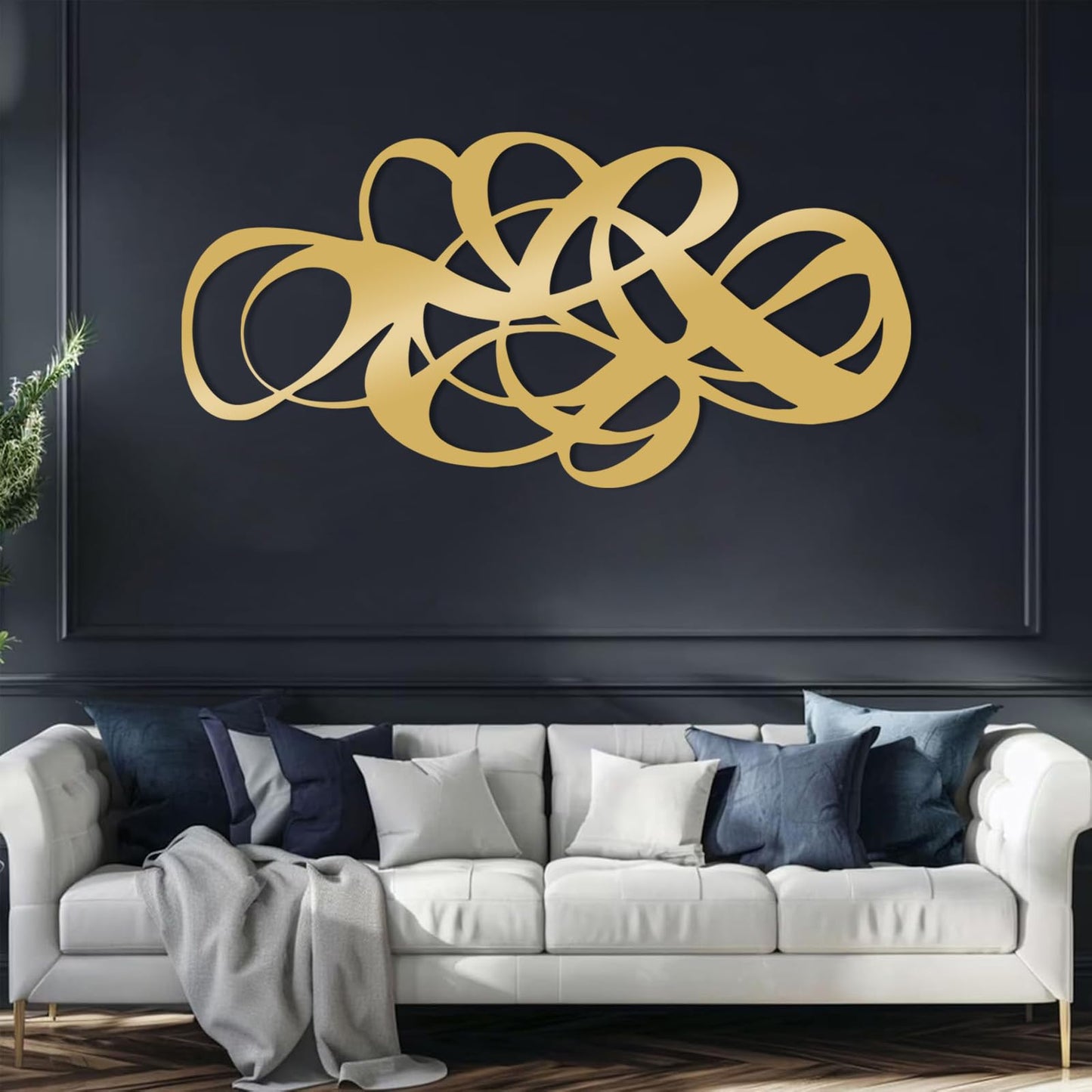 EUSTUGO Abstract Geometric Metal Wall Art, Geometrical Metal Wall Decor, Abstract Line Art, Minimalist Modern Luxury Wall Decor for Living Room, Bedroom, Bathroom (Silver, 35"x17"/90x44cm)