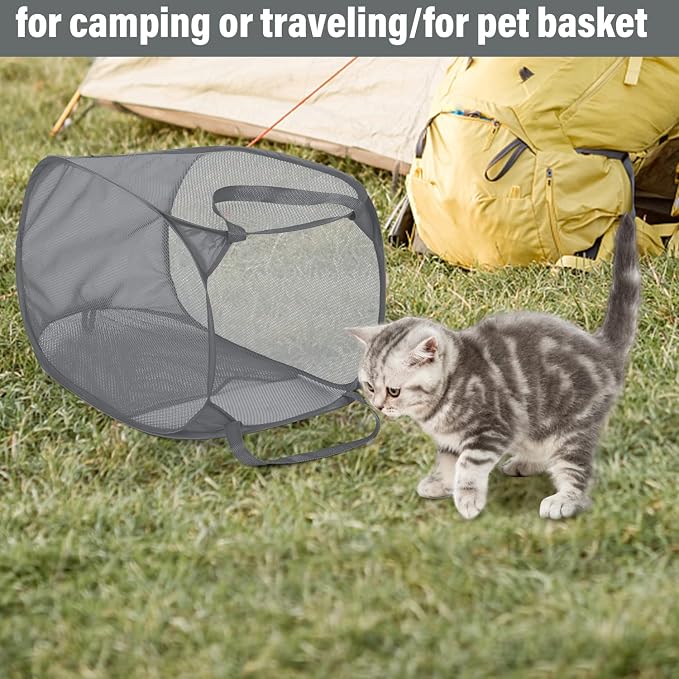 BATTOO 3 Pack Collapsible Laundry Basket Strong Mesh Pop Up Laundry Hamper for Laundry Foldable Hampers with Side Pocket Reinforced Handles for Bathroom, Kids Room, College Dorm or Travel Grey