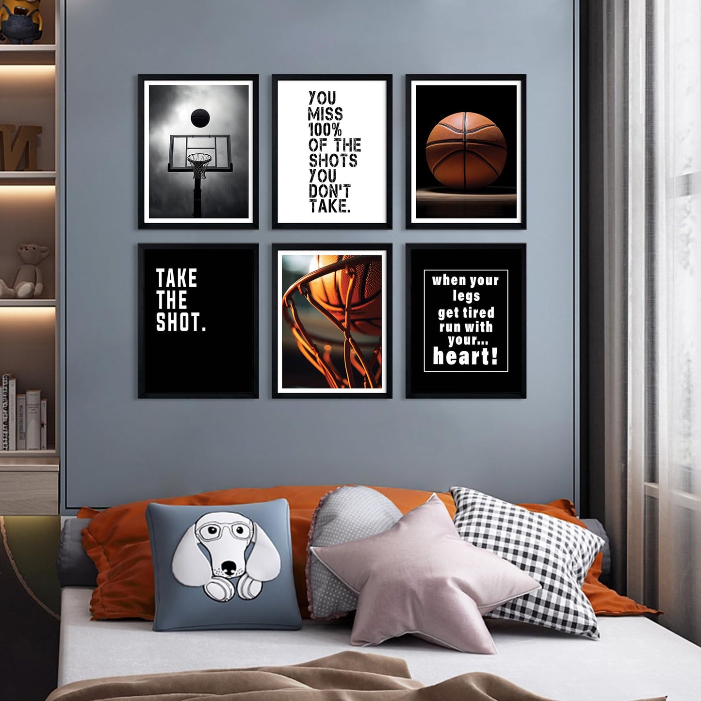 Basketball Wall Art Sports Canvas Poster Boys Room Wall Decor Inspirational Basketball Prints Motivational Quote Pictures Teen Sports Painting Black White Artwork for Kids Bedroom 8x10 Inch Unframed