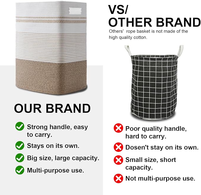 80L Large Cotton Rope Laundry Basket for Bedroom & Laundry Room, Tall Clothes Hamper with Sturdy Handles, Neutral Storage Bin Capable of Holding Blankets and Toys