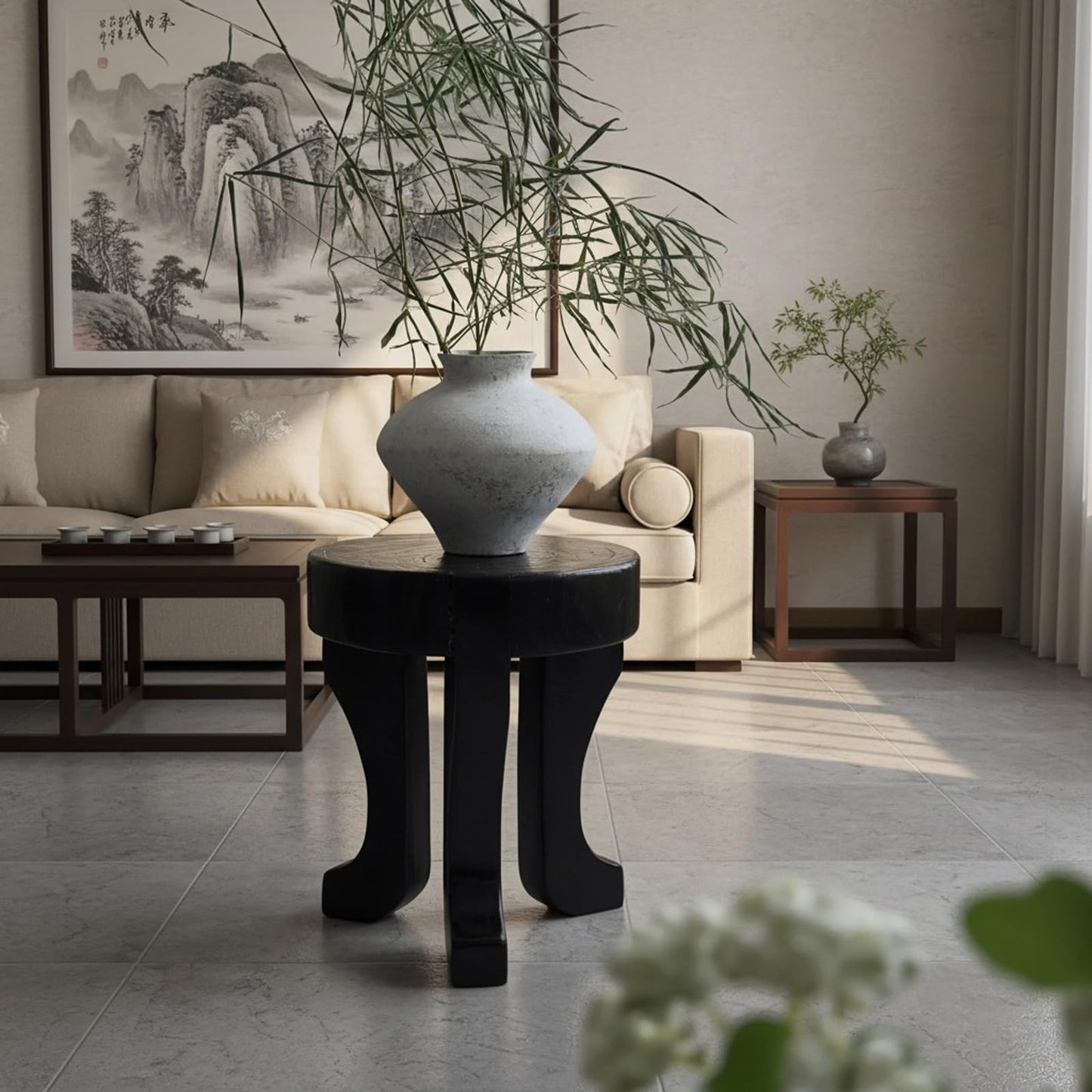 XQ-Gforward，Indoor Plant Stand, Wood Stool - Round Side Table - Handmade for Living Room, Bedroom, Entryway Decor