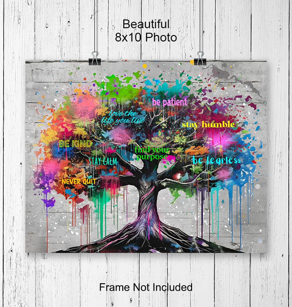 Inspirational Tree of Life Wall Art - Home Office Gifts for Women - Boss lady - Womens empowerment - Growth mindset - Success Wall Art - Graffiti Decor - Banksy Print - Motivational poster