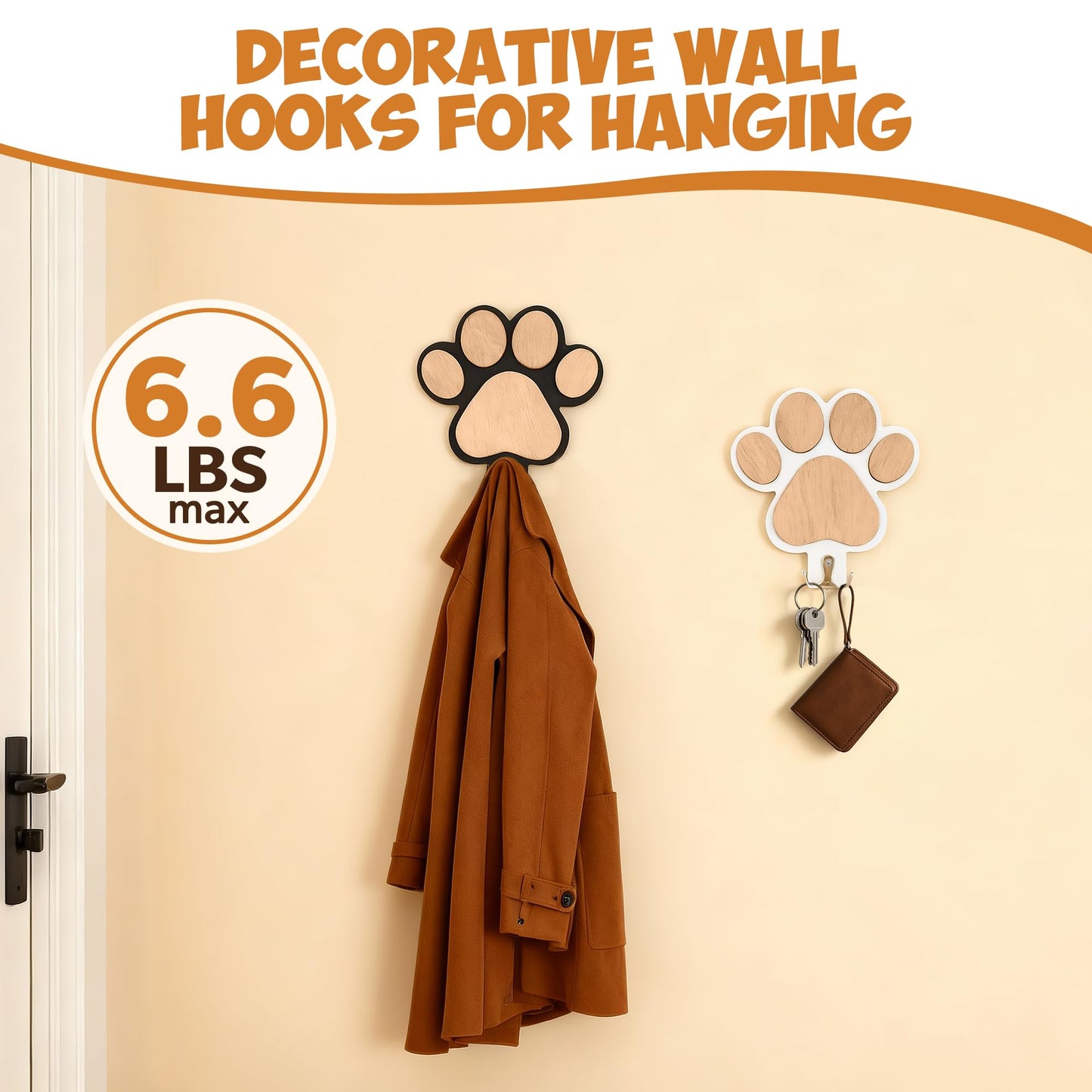 Pipigaty 2-Pack Dog Leash Holder for Wall By the Door, Paw-Shaped Leash Hooks for Wall Decorative Wall Hooks for Hanging Keychain, Coats & Towels, Gifts for Pet Lovers & Dog Owners