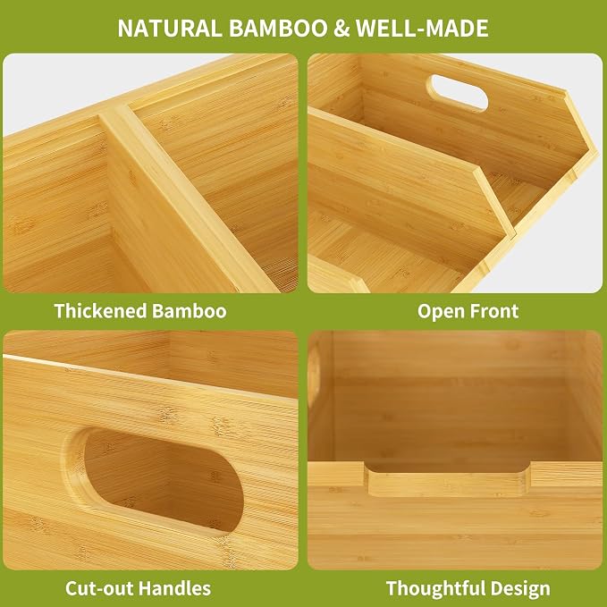 Bamboo Pantry Storage Bins, Stackable Potato and Onion Storage Bin for Kitchen Countertop, Wood Pantry Organizer Baskets for Fruit Vegetable Snack