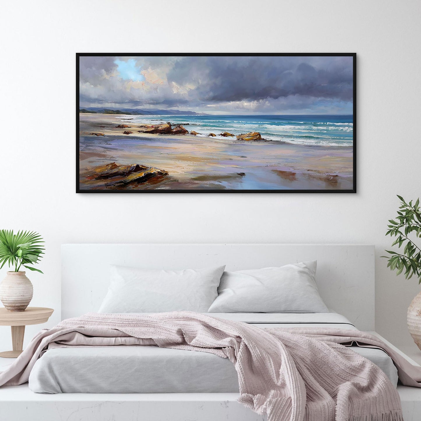 yiijeah Beach Wall Art Large Landscape Canvas Coastal Blue Picture Horizontal Artwork for Walls Ocean Prints Big Paintings Living Room Bedroom Office Home Decor 58x29 Inches