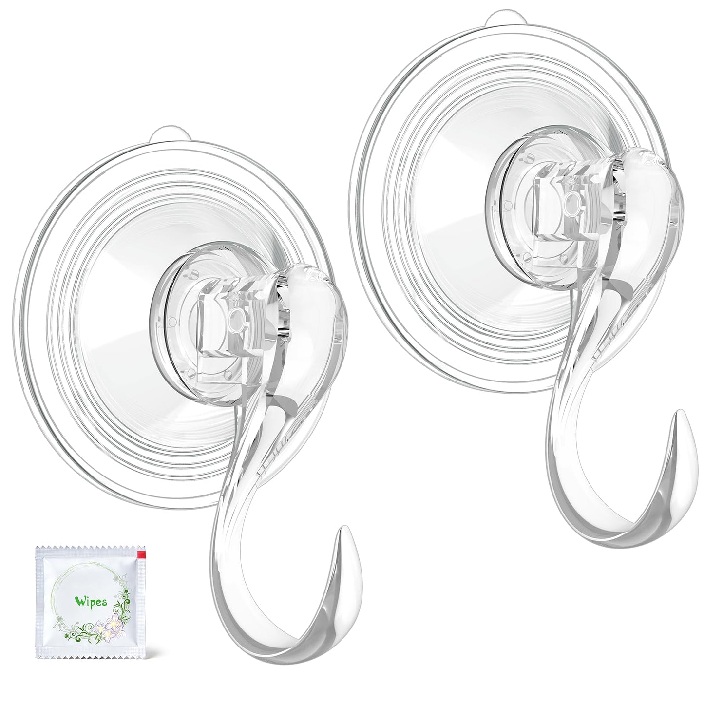 VIS'V Wreath Hanger, Large Suction Cup Wreath Hooks with Wipes, Heavy Duty, 22 LB Capacity, Removable and Reusable, Clear, 2 Pcs
