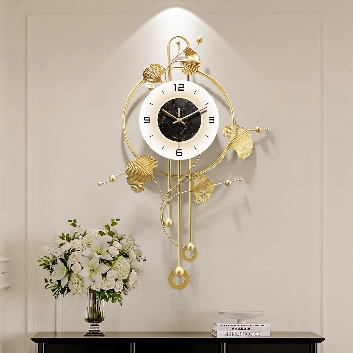 FIXNEO Wall Clock, Large Gold Wall Clock for Living Room Decor，Unique Office Clocks Battery Operated，Oversized Modern Wall Art for Bedroom,Farmhouse,Office Wall Decor 17.7 X 28.3 Inches