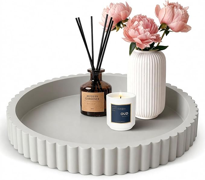 Decorative Tray for Coffee Table Decor, 11" Round Wooden Coffee Table Tray, Modern Decorative Trays for Home Decor, Living Room, Entry, Dining Room (Grey)