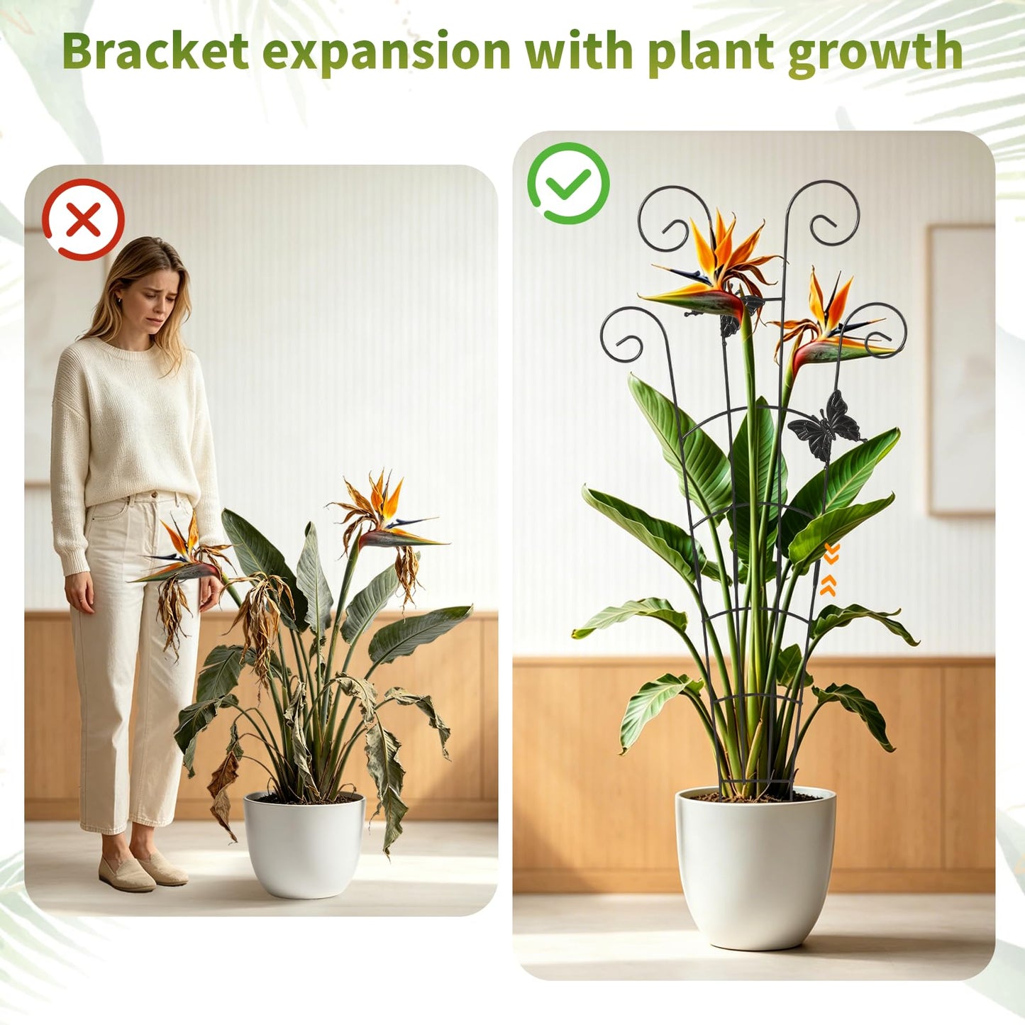 ATZLQON 2 Pack 30 Inch Metal Plant Trellis for Indoor Outdoor Climbing Plants, Easy Assembly with Adjustable Height, Unique Design for Monstera Pothos Hoya, Small Garden Trellis for Pots