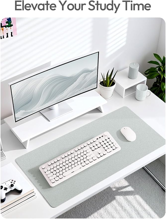 YSAGi Leather Desk Pad Protector, Office Desk Mat, Large Mouse Pad, Non-Slip PU Leather Desk Blotter, Laptop Desk Pad, Waterproof Desk Writing Pad for Office and Home (Silver, 23.6" x 13.8")