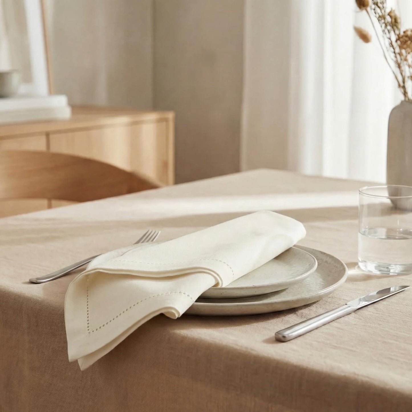 Urban Villa Cloth Napkins 100% Cotton Highly Absorbent Washable Reusable Premium Dinner Napkins Ideal for Gifts for Mothers Day Hotel Farmhouse Parties - Ivory Hemstitch (20" x 20", Set of 12)