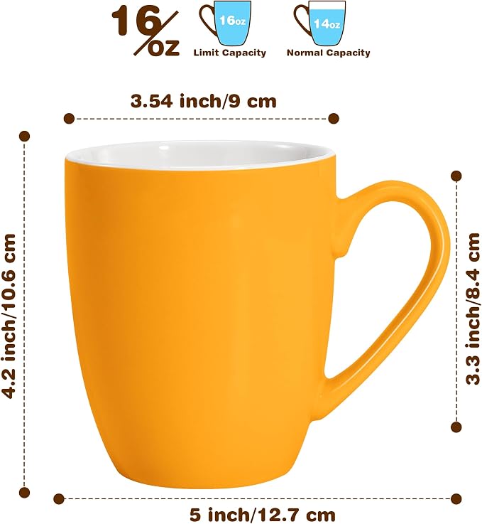 Urbanstrive 16 oz Large Coffee Mug with Handle Tea Cup Novelty Coffee Cup Idea Gift for Men Women Office Work (Orange)