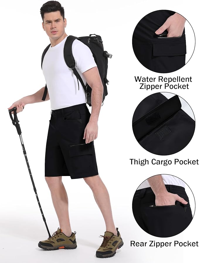 CRYSULLY Men's Hiking Cargo Shorts Outdoor Summer Lightweight Quick Dry Work Casual Shorts with 5 Zipper Pockets