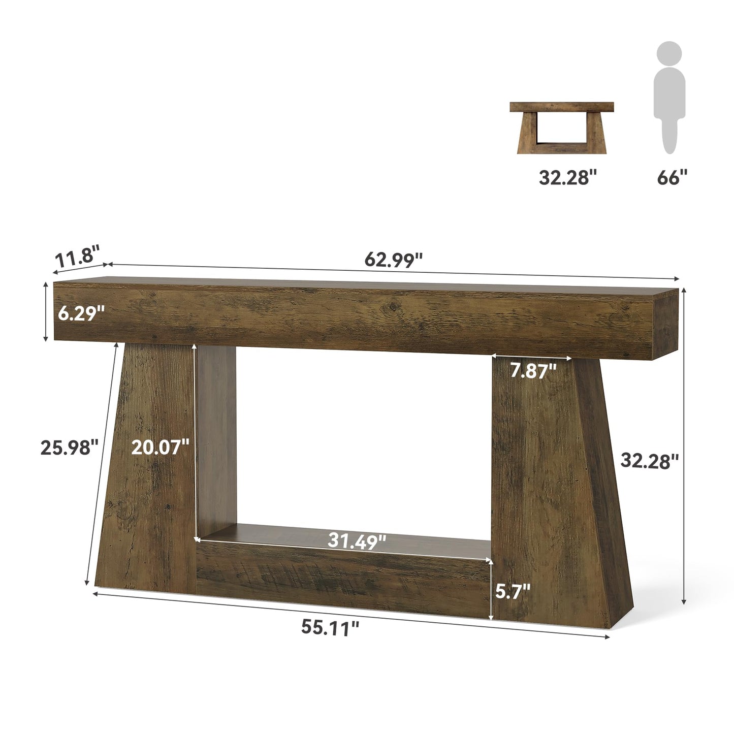 LITTLE TREE 63" Farmhouse Console Table with Storage, Rustic Sofa Table for Entryway, Narrow Long Sofa Table Behind Couch, Console Table for Living Room, Hallway—Versatile Storage Solution, Oak