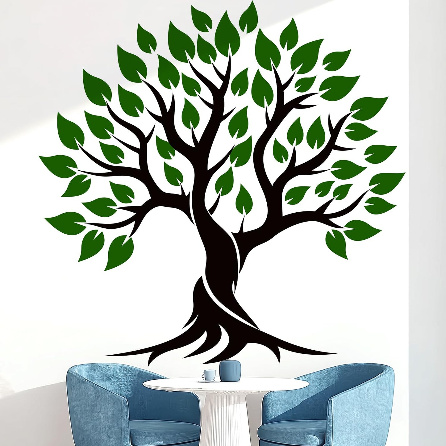VePret Tree of Life Wall Decals Peel and Stick, Green Tree Wall Stickers, Removable Abstract Tree Home Room Wall Decor Art for Bedroom Living Room Classroom Office, Vinyl, Black and Green