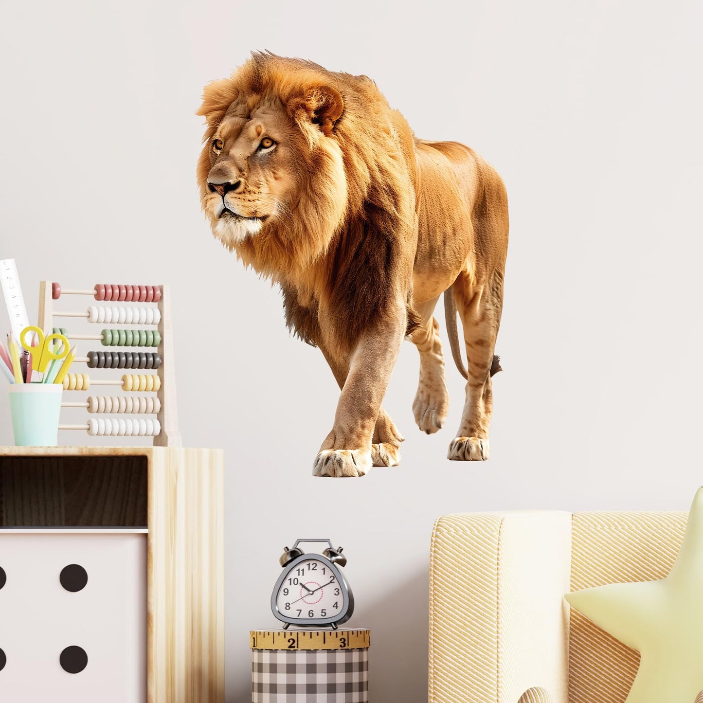 RoyoLam Lifelike Cool Walking Lion Wall Decal Nursery Animal Wall Sticker Removable Peel and Stick Wall Art Decor for Kid Baby Classroom Preschool Living Room Playroom Bedroom School