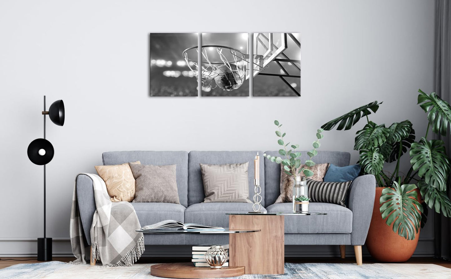 Apicoture Black and White Basketball Canvas Print Wall Art Basketball Poster Framed for Sport Room Wall Decor Ready to Hang 12''x 16''x 3 Panels