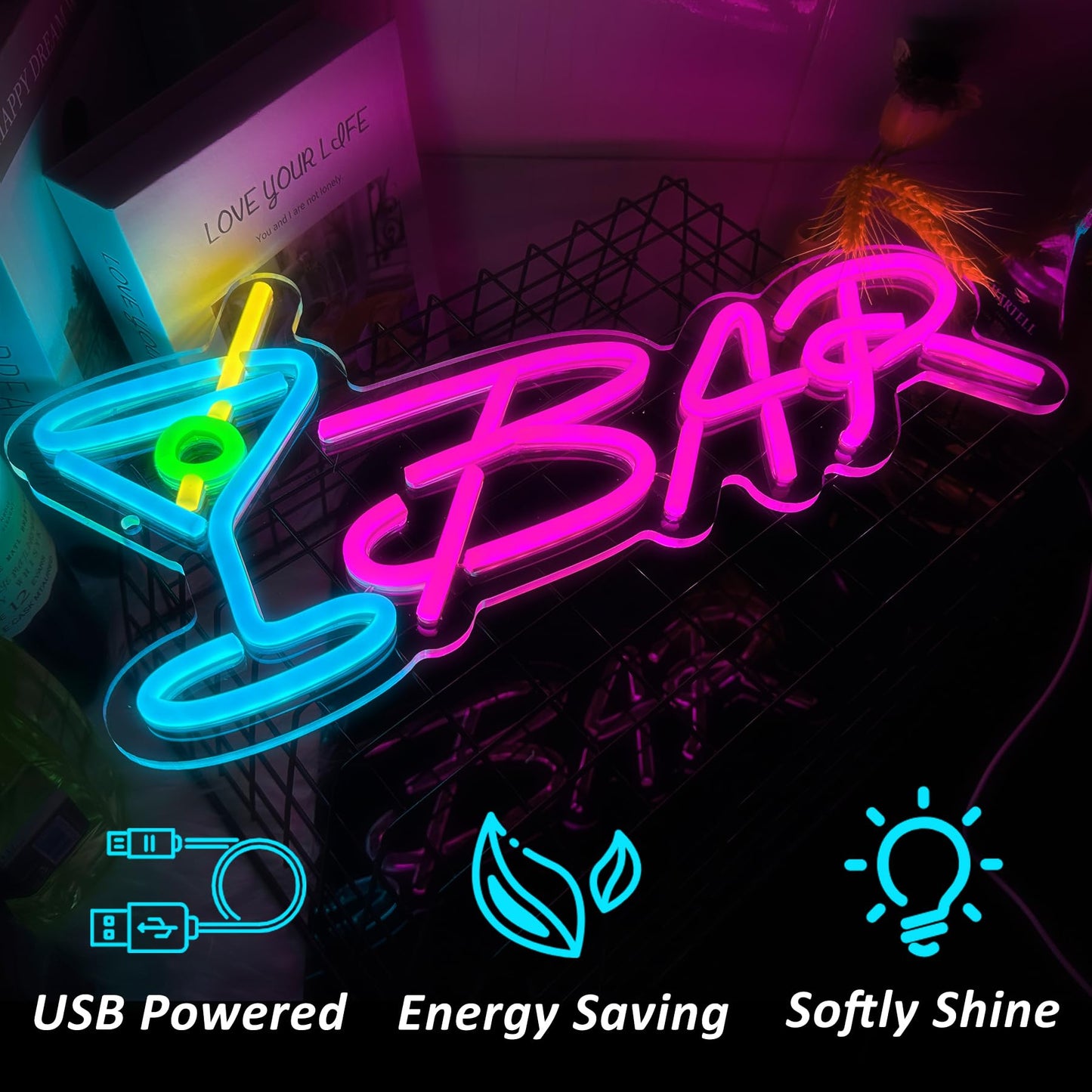 Bar Neon Sign Neon Bar Signs for Home Bar LED Lights up Beer Signs for Party Wall Decor Man Cave Neon Light for Bar Pub Restaurant Christmas Gift, LED Business Bar Signs